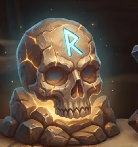 Stone skull marked with a glowing rune